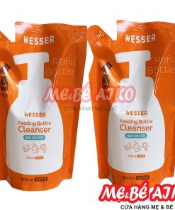 [Mẫu Mới] Bộ 2 Túi Nước Rửa Bình Sữa Wesser Cho Bé (500ml/túi x 2)