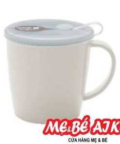 Cốc uống nước có lỗ cắm ống hút 300ml-màu be