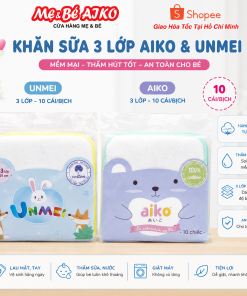 Bịch 10 Cái Khăn Sữa Cao Cấp 3 Lớp UNMEI/AIKO 25x25cm