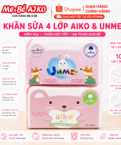 Bịch 10 Cái Khăn Sữa UNMEI VÀ AIKO 4 Lớp 25x35cm – Khăn Xô Cotton Mềm Mại, Thấm Hút Tốt Cho Bé