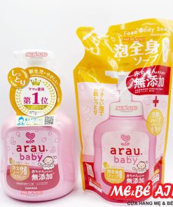 Combo Bọt Tắm Gội, Sữa Tắm Thảo Mộc Chiết Xuất Cam Dưỡng Ẩm Arau Baby Chai 450ml + túi 400ml