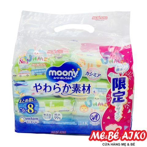 (COMBO 8 GÓI) KHĂN ƯỚT MOONY 76 TỜ NỘI ĐỊA NHẬT