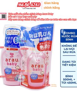 Combo Nước Rửa Bình Thảo Mộc Arau Baby Chai 500ml và túi 450ml
