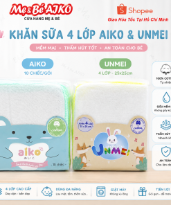 Tên chuẩn SEO cho website Mevabeaiko: Bịch 10 Khăn Sữa Xô 4 Lớp AIKO/UNMEI 25x25cm Cho Bé – Khăn Sữa Trẻ Sơ Sinh Mềm Mại, Thấm Hút Tốt