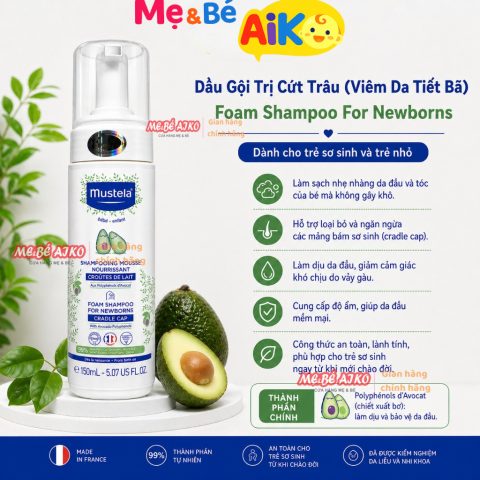 Mustela - Gội Tẩy Da Chết (Cứt Trầu) Cho Trẻ Sơ Sinh, Em Bé. Foam Shampoo For Newborns 150ml -Pháp