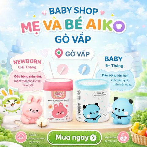 🌸 BÔNG TĂM SƠ SINH AIKO BAO BÌ MỚI– NHẸ NHÀNG & AN TOÀN TỪNG CHI TIẾT! 🌸