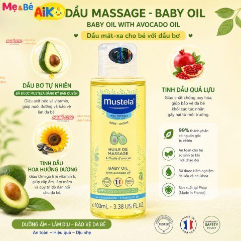 Dầu Massage Mustela - Pháp. Baby Oil Mustela 100ml