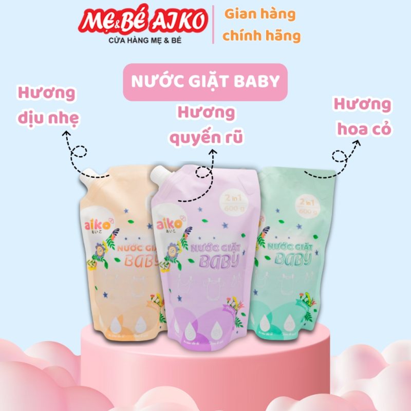 Nước Giặt Xả Vải Em Bé Aiko Baby Cho Da Nhạy Cảm Túi 600g - Shop Mẹ Và Bé Aiko