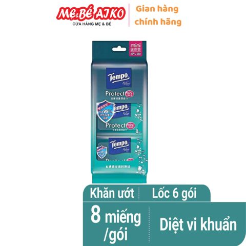 [LỐC 6 GÓI] Khăn ướt Mini Tempo Protect Ngăn Ngừa Vi Khuẩn cao cấp - Diệt khuẩn 99% - Thương hiệu Đức