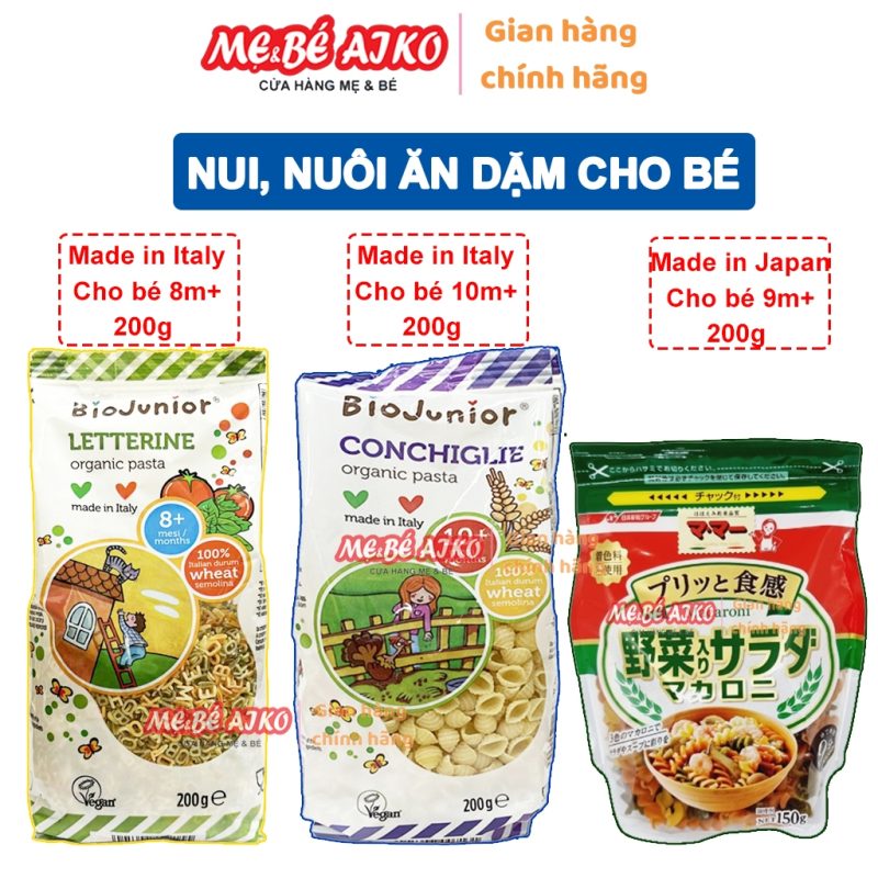 🌿 Nuôi, NUI XOẮN RAU CỦ MÂCRONI Nhật, Nui chữ, Nui Vỏ Sò Organic Của Ý CHO BÉ TỪ 8M+ 🌿