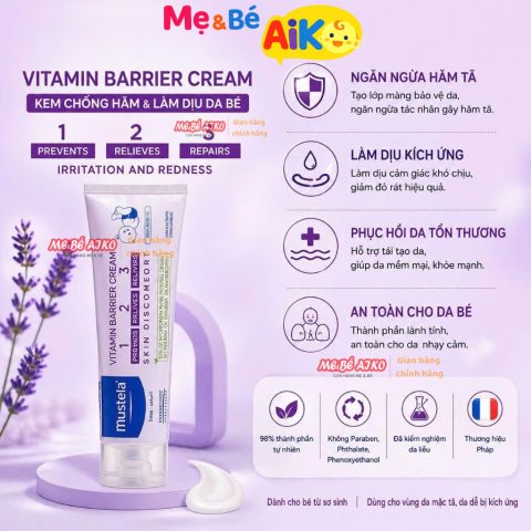 Mustela - Kem Làm Dịu Và Ngăn Ngừa Hăm Tã Cho Trẻ Sơ Sinh & Em Bé - Vitamin Barrier Cream  - Pháp