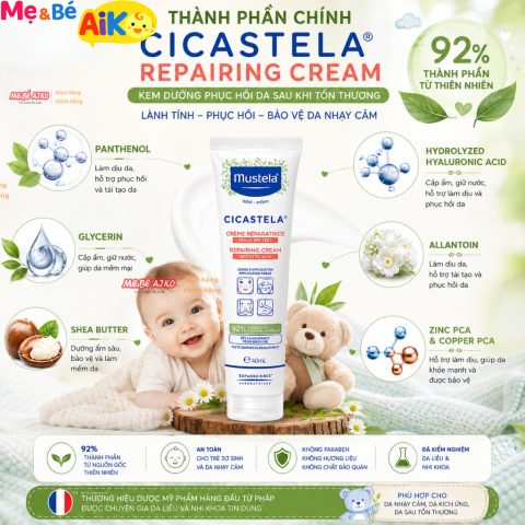 Mustela - Kem Phục Hồi Da Đa Năng (ngứa, vết cắn của côn trùng..) Cicastela Repairing Cream 40ml
