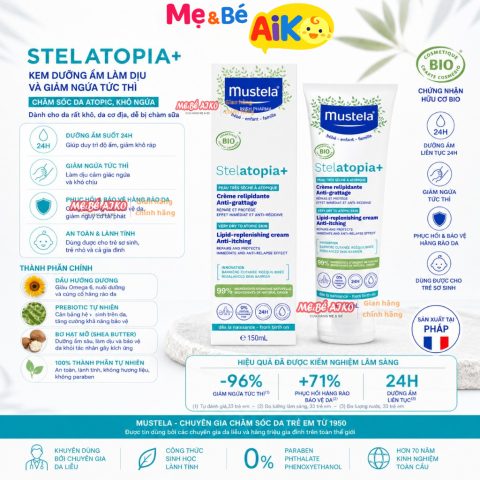 Mustela - Kem Da Chàm Thể Tạng Cho Trẻ Sơ Sinh, Trẻ Em, Người lớn. Stelatopia+ Lipid+.. Cream 150ml