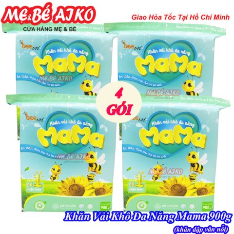 Combo 4 Gói Khăn Vải Khô Đa Năng Mama 900g (Kích Thước 15x18cm) - Thương Hiệu BeeVN Mama