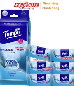 (Lốc 6 Gói) Khăn ướt mini TEMPO Tuyết Tùng Cedar Khăn giấy ướt Khăn giấy bỏ túi 4 lớp - 8 tờ/gói tại Mevabeaiko