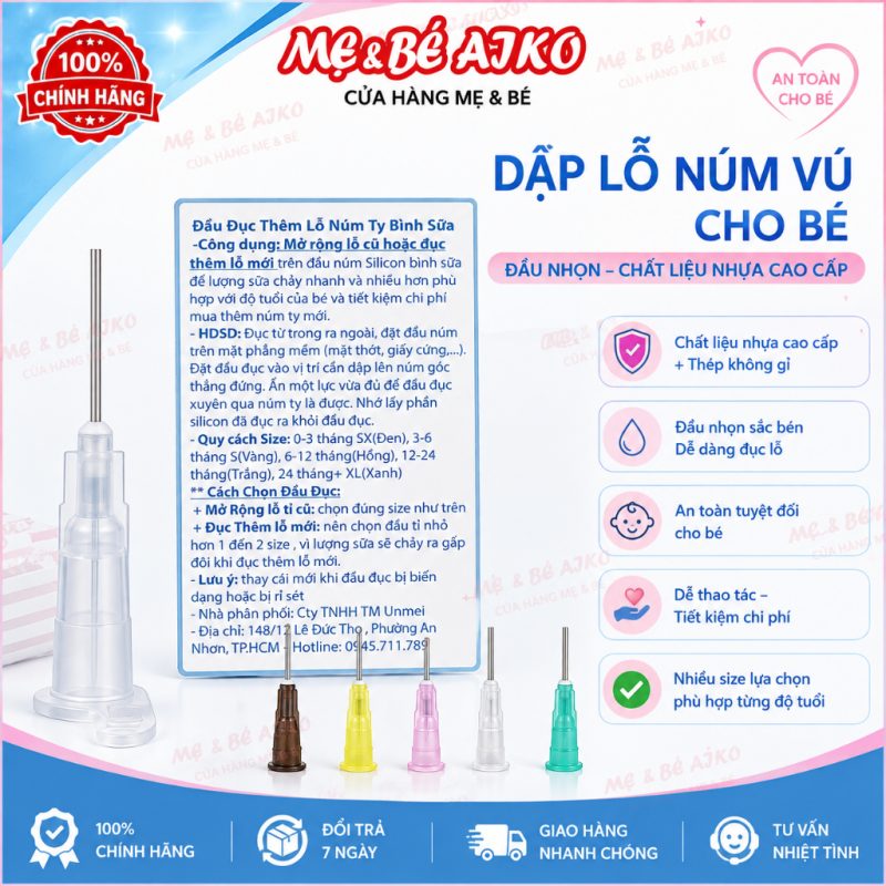 Đầu Đục Lỗ Núm Ti Bình Sữa Cho Bé, Dùng Được Nhiều Loại Núm Ti, Nhiều Size Theo Độ Tuổi
