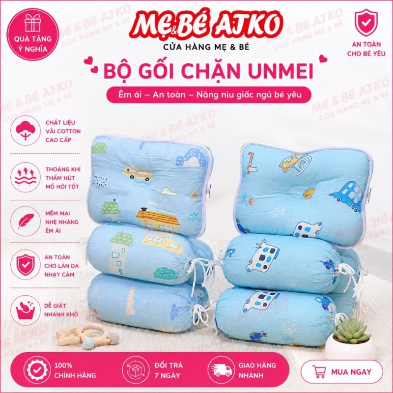 Bộ gối chặn chống lăn, chống lật vải cotton hữu cơ cho bé sơ sinh -UNMEI
