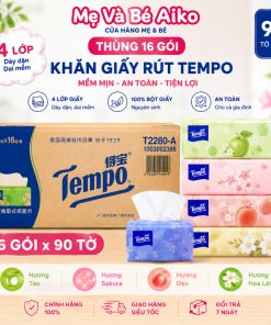 (Thùng 16 Gói) Khăn Giấy Rút Cao cấp Tempo - 4 Lớp Hương Sakura/Nhài/Lài/Đào 90 tờ/gói Bền Dai, An Toàn Cho Da