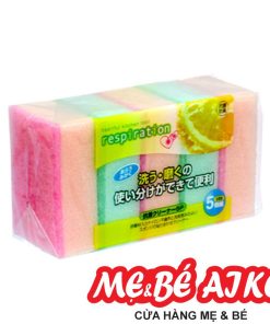 Set 5 Miếng Mút Xốp Rửa Bát, Nồi, Chén 1 Mặt Ráp (made in Japan) Hàng Nhật