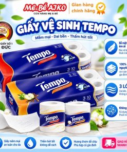 Giấy vệ sinh cao cấp Tempo Toipa - 3 lớp bền dai, an toàn cho da (Lốc 10 Cuộn)