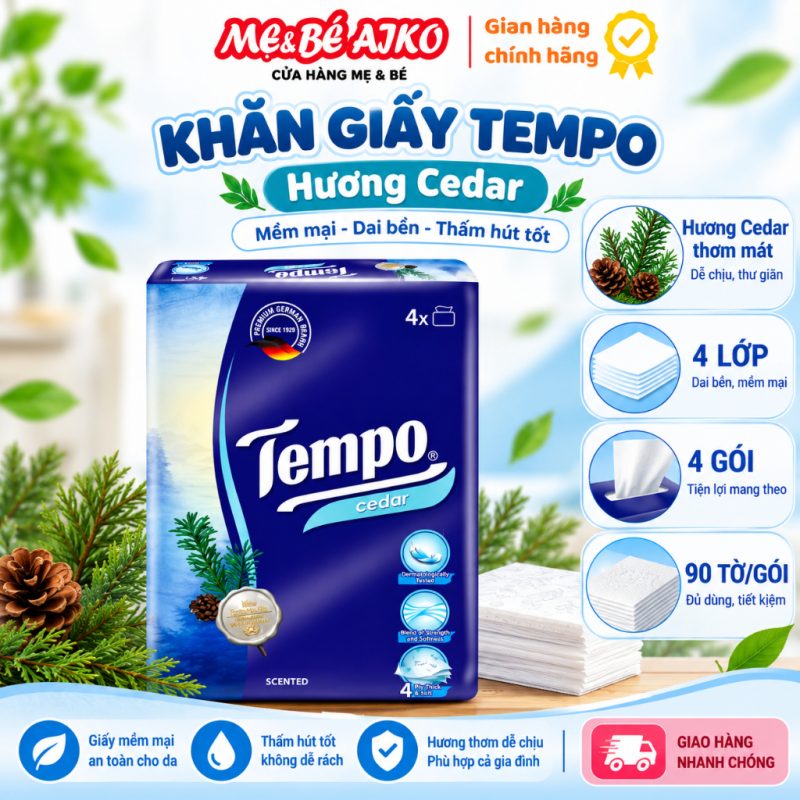 Khăn giấy Tempo Soft Pack 4 lớp hương gỗ tuyết tùng phiên bản giới hạn (4x90 tờ)