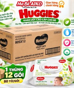 Thùng 12 gói Khăn ướt, Khăn Giấy Ướt Huggies không mùi (80 miếng/gói)