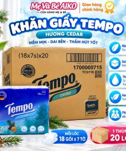 Thùng 20 Gói Khăn Giấy Bỏ Túi Cao Cấp Tempo Petit 18 gói/lốc Hương Tuyết Tùng Xanh Cedar - 4 Lớp Bền Dai