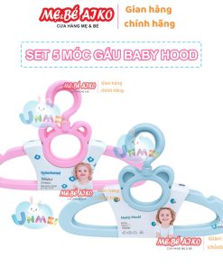 Bộ 5 Móc Áo Babyhood Hình Gấu – Xoay 360°, Chống Trượt, Nhựa Dẻo Bền Đẹp, Màu Xanh/Hồng Pastel