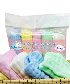 Set 5 khăn sữa nhăn 6 lớp UNMEI màu pastel chất xô muslin cho bé