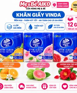 Khăn Giấy Vinda 4 Lớp 7 Tờ x 12 Gói, Giấy Bỏ Túi Mềm Mịn Dai Thấm Hút Tốt – Hương Cam, Ổi Hồng, Hoa Trà Đỏ