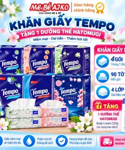 [ĐỘC QUYỀN AIKO- MUA 7 LỐC TẶNG 1 DƯỠNG THỂ HATOMUGI] Khăn Giấy Rút Cao Cấp Tempo 4 Lớp Bền Dai, An Toàn Cho Da