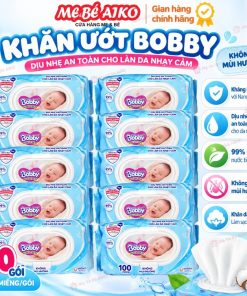 Set 10 Gói KHăn ướt Bobby không hương, Kháng khuẩn an toàn cho da em bé 100 miếng/gói