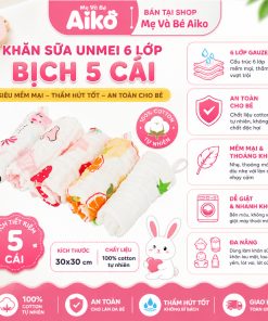 Set 5 cái khăn mặt xô cotton 6 lớp UNMEI/TOP KIDS 30x30 cm - Màu ngẫu nhiên