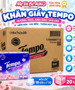 Thùng 20 Lốc Khăn Giấy Bỏ Túi Cao Cấp Tempo Petit Hương Hoa Sakura Anh Đào - 4 Lớp Bền Dai - 18 gói/lốc