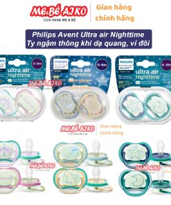 [Hộp 2 Núm] Núm Ti Ngậm Dạ Quang, Núm Ty Ngậm Ultra Air Night Ban Đêm Phlips Avent Cho Bé Từ Sơ Sinh Đến 18 tháng
