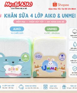 Bịch 10 cái Khăn Sữa, Khăn Xô Sữa 4 lớp AIKO/UNMEI 25x25