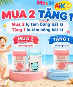 Tăm bông Aiko Baby sơ sinh (New Born) 200 que Tăm bông tự nhiên kháng khuẩn 2 đầu tiện dụng