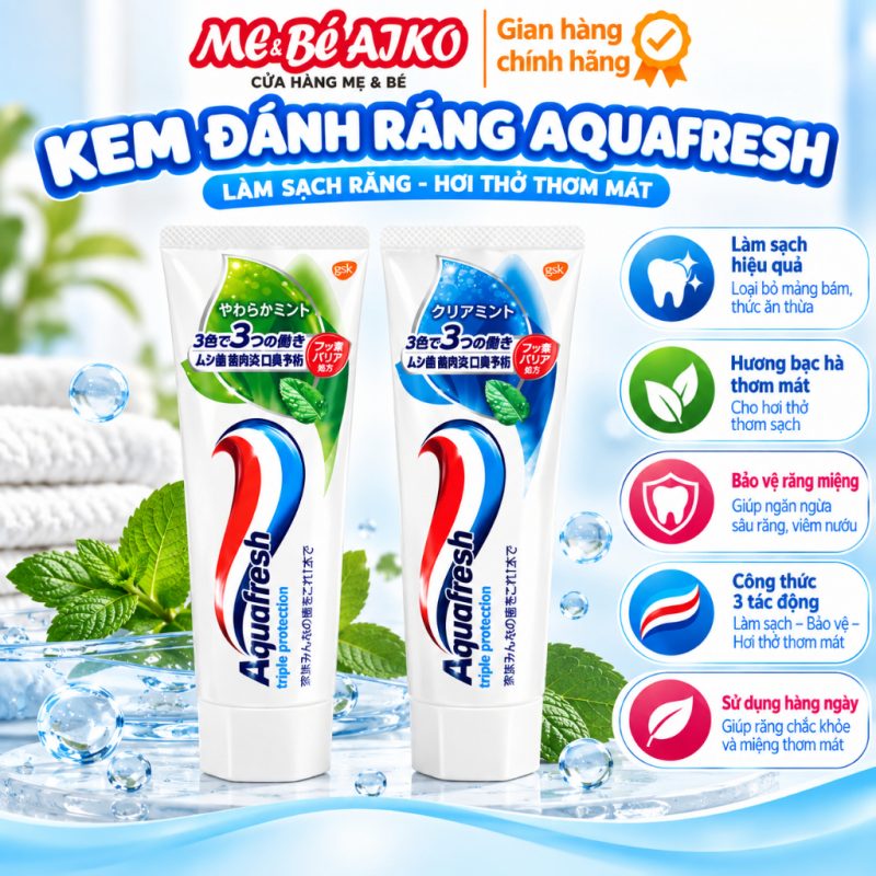 Kem Đánh Răng Aquafresh Triple Protection 140gr-Nội địa Nhật-Mẫu mới cộng thêm 20gr