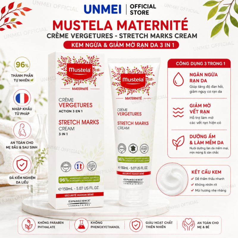Kem Ngăn Ngừa và Hỗ Trợ Giảm Rạn Da Mustela Maternité Stretch Marks Cream 3in1 150ml Cho Mẹ Bầu Sau Sinh