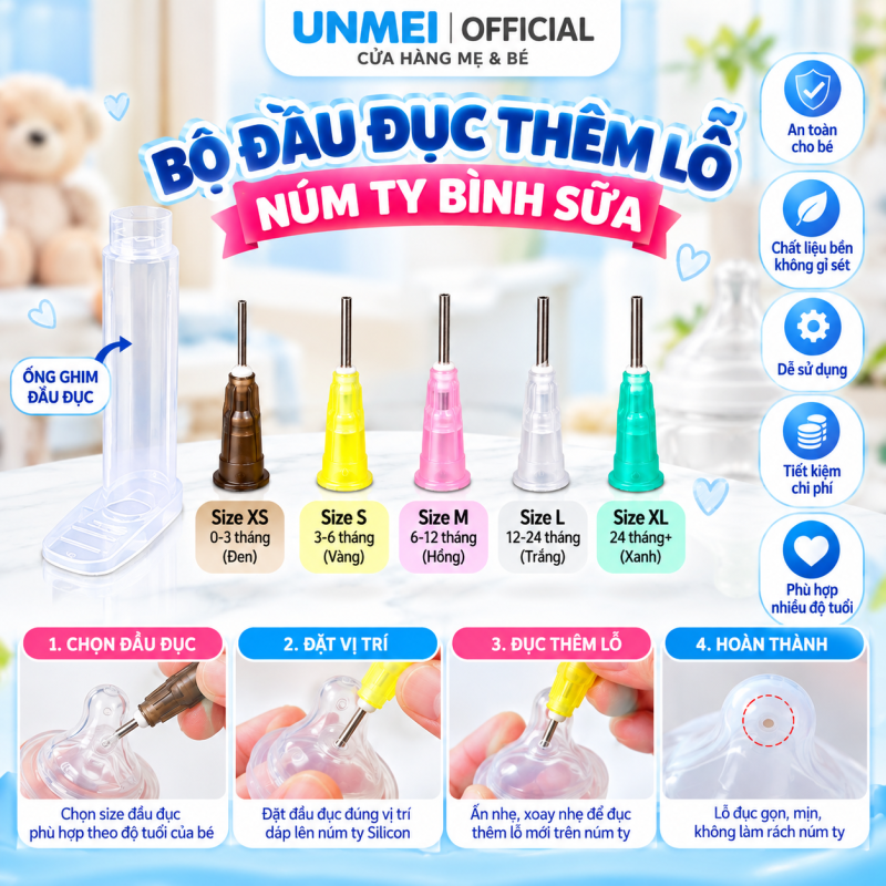 DỤNG CỤ DẬP LỖ NÚM TI - ĐỤC LỖ NÚM TY - BẤM LỖ TI UNMEI/KICHI